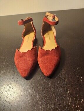 Lucky Brand Pointed Ankle-Strap Suede Flats - Rust Red